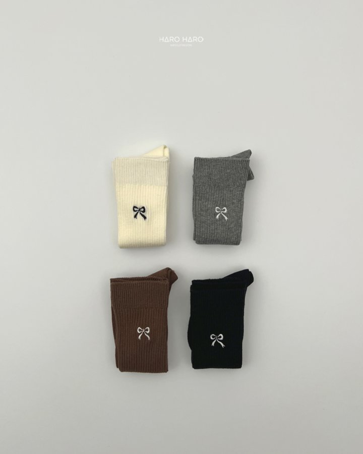 Haro Haro - Korean Children Fashion - #fashionkids - Ribbon Embroidered Knee Socks - 4