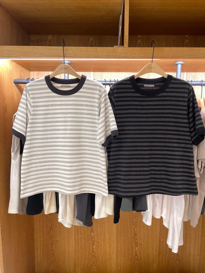 Hiyann - Korean Women Fashion - #shopsmall - 3-Stripe Stripe Tee