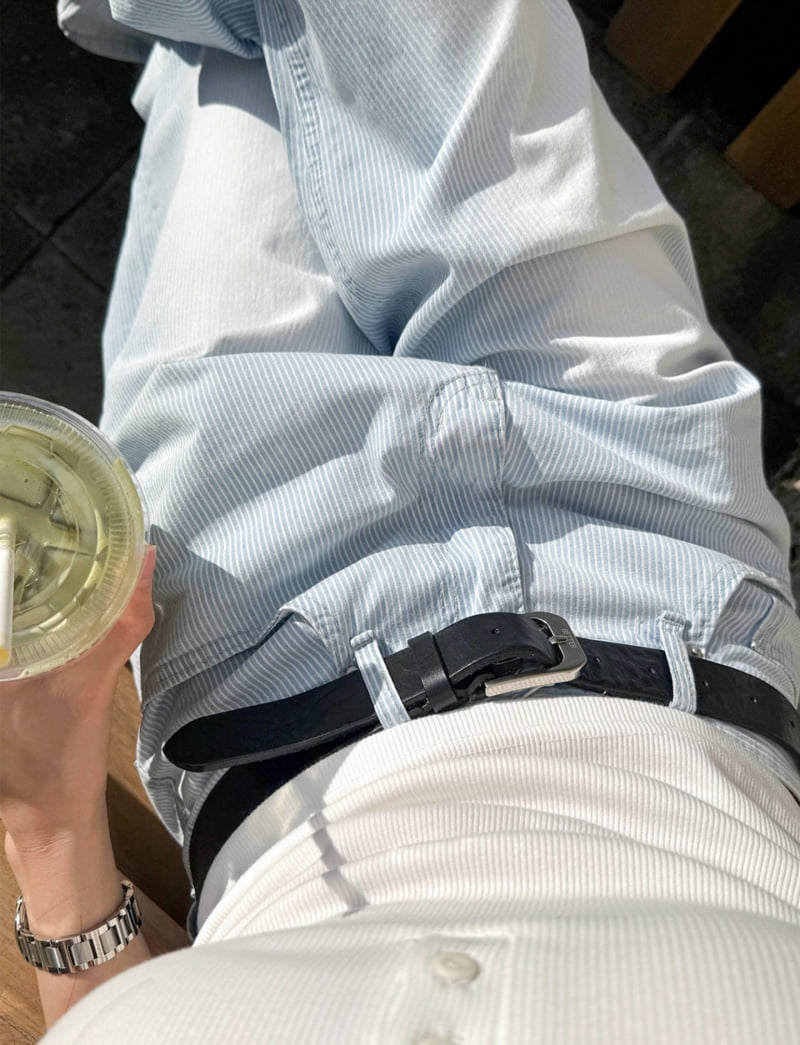 I'm here - Korean Women Fashion - #momslook - Summer Stripe Denim Wide Pants