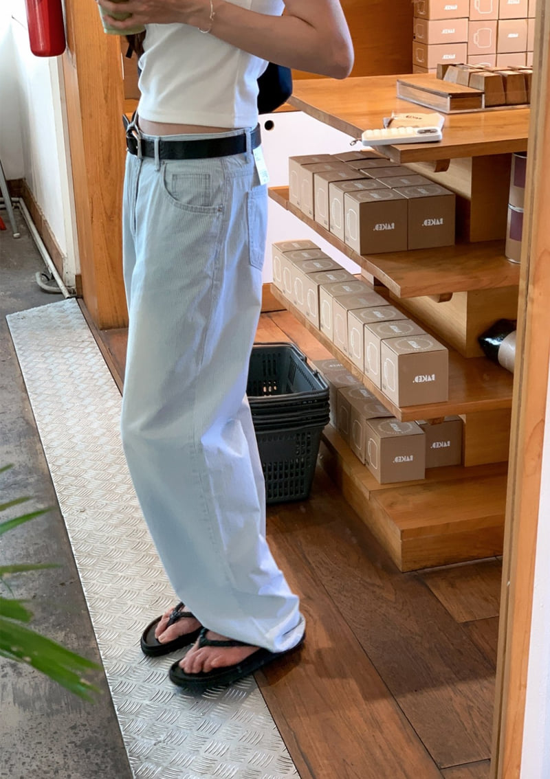I'm here - Korean Women Fashion - #restrostyle - Summer Stripe Denim Wide Pants - 6