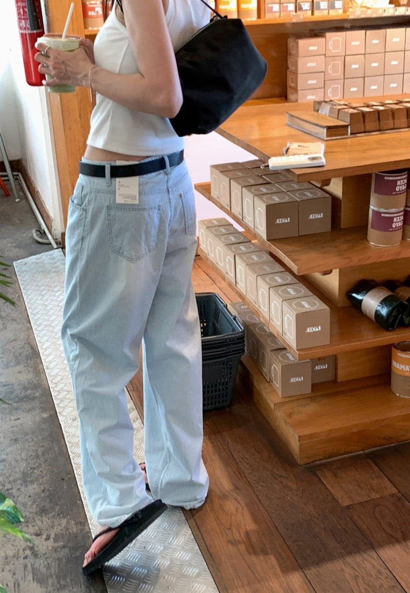 I'm here - Korean Women Fashion - #romanticstyle - Summer Stripe Denim Wide Pants - 7
