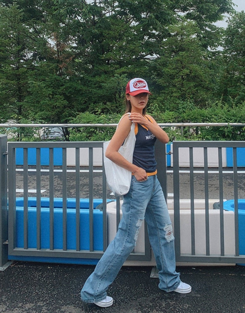 I'm here - Korean Women Fashion - #romanticstyle - Washed Straight Wide Denim Pants - 5