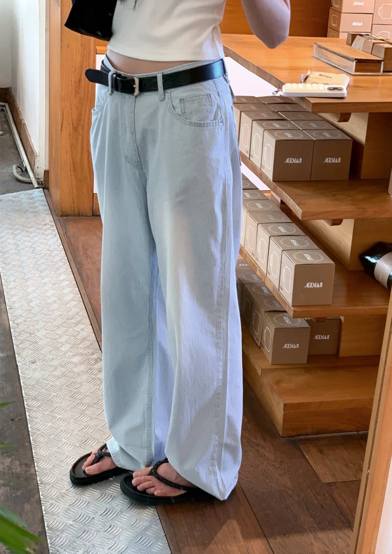 I'm here - Korean Women Fashion - #shopsmall - Summer Stripe Denim Wide Pants - 8