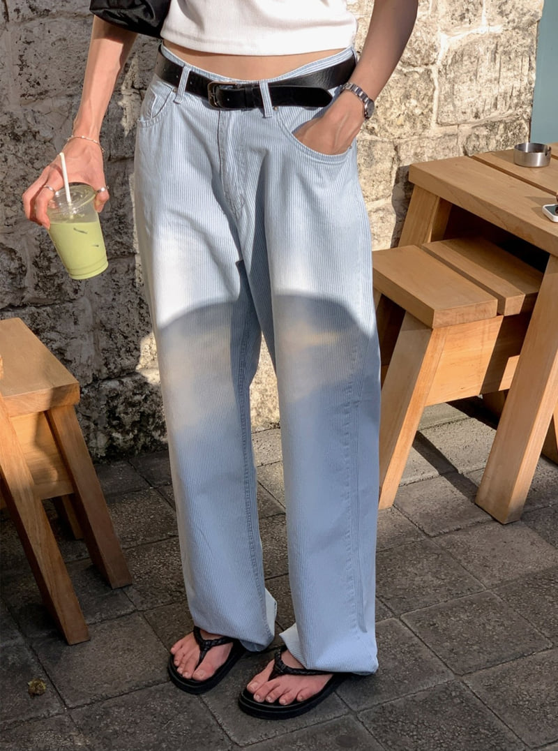 I'm here - Korean Women Fashion - #thatsdarling - Summer Stripe Denim Wide Pants - 9