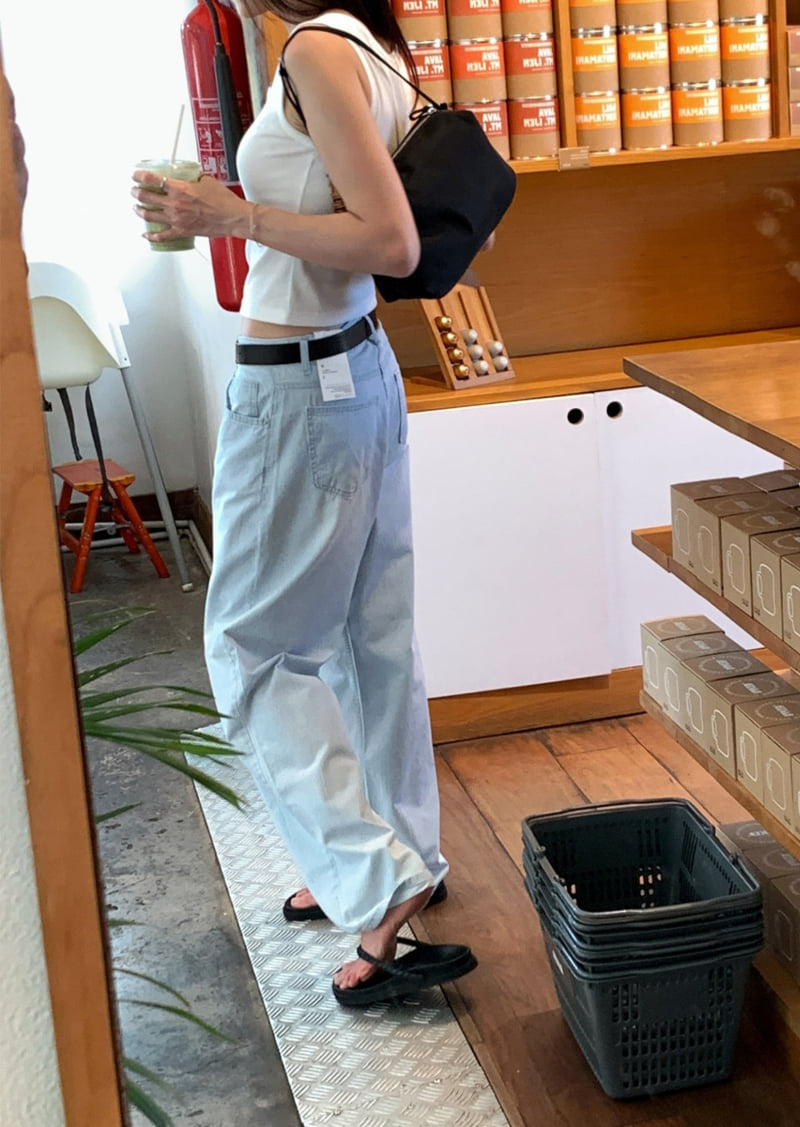 I'm here - Korean Women Fashion - #vintageinspired - Summer Stripe Denim Wide Pants - 4