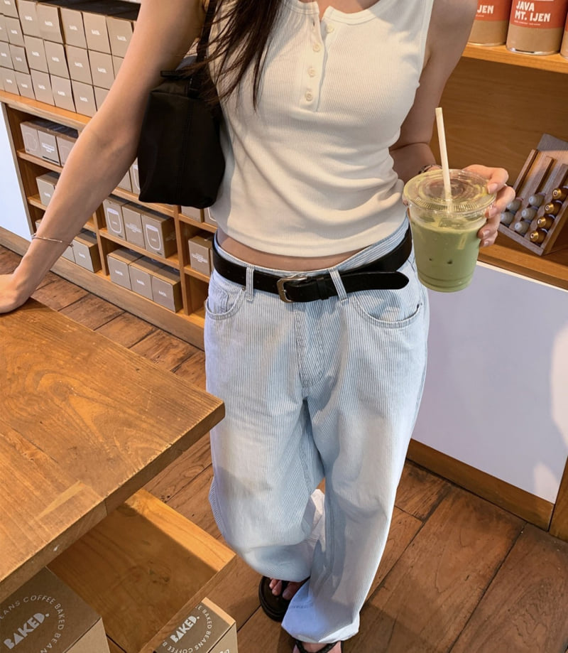 I'm here - Korean Women Fashion - #womensfashion - Summer Stripe Denim Wide Pants - 2