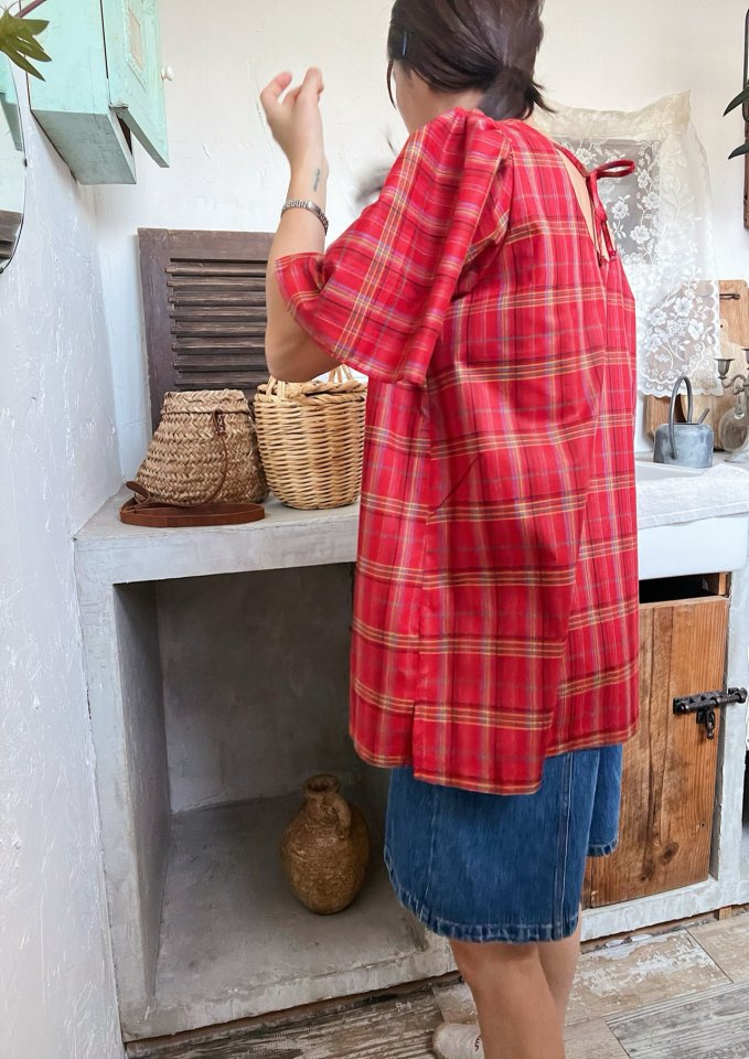 Lagrass - Korean Women Fashion - #womensfashion - Check Puff Blouse - 4