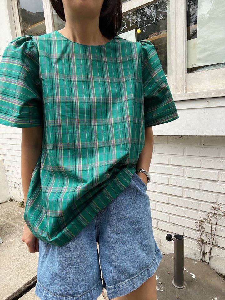 Lagrass - Korean Women Fashion - #momslook - Check Puff Blouse - 6