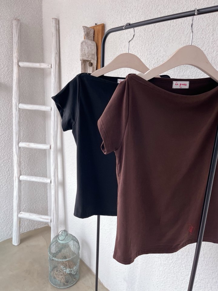 Lagrass - Korean Women Fashion - #momslook - Boat-neck Tee - 7
