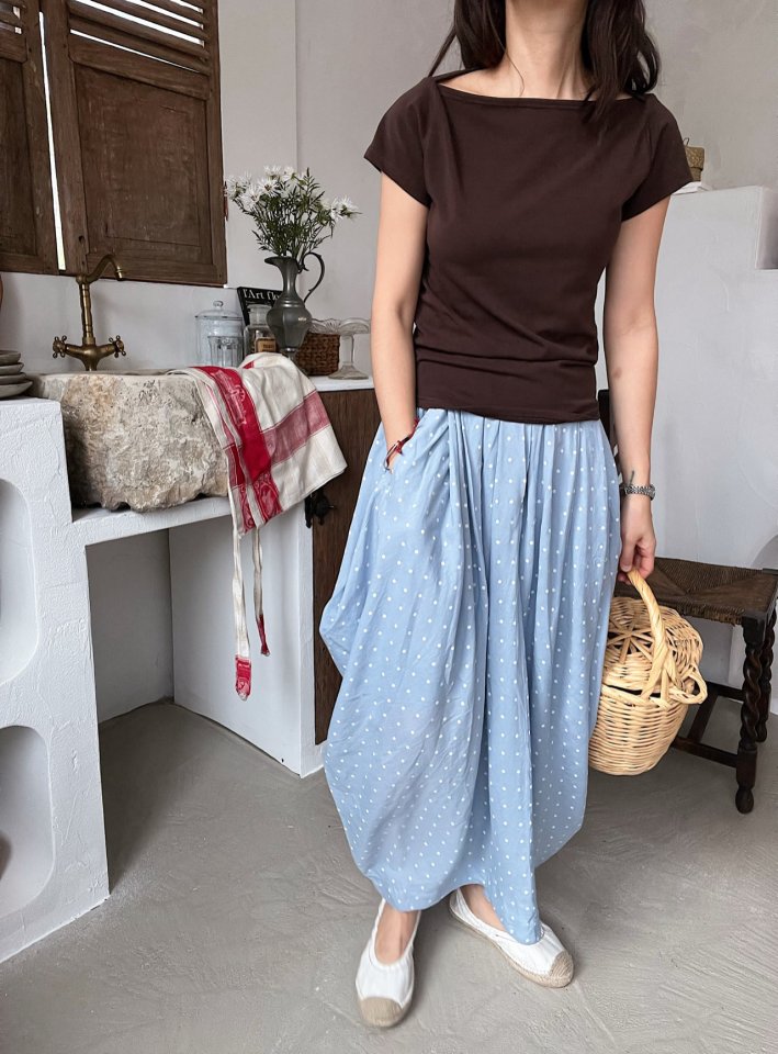 Lagrass - Korean Women Fashion - #vintageinspired - Boat-neck Tee - 11