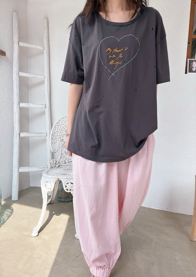Lagrass - Korean Women Fashion - #momslook - Heart Vintage Tee - 4