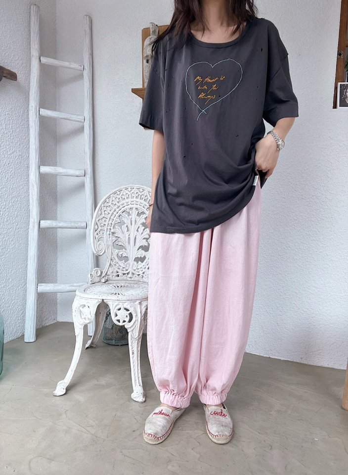 Lagrass - Korean Women Fashion - #womensfashion - Heart Vintage Tee - 6