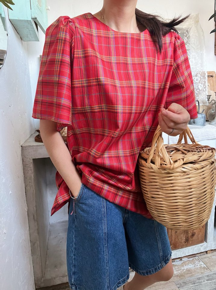 Lagrass - Korean Women Fashion - #womensfashion - Check Puff Blouse - 9