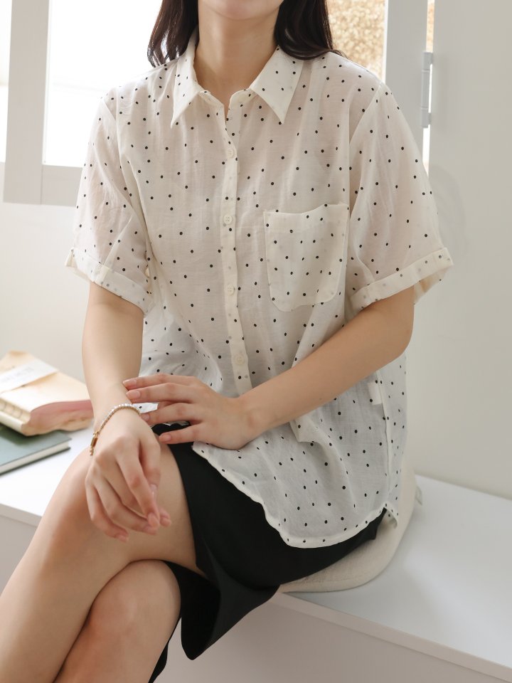 Lovely - Korean Women Fashion - #momslook - Low Dot Blouse - 12