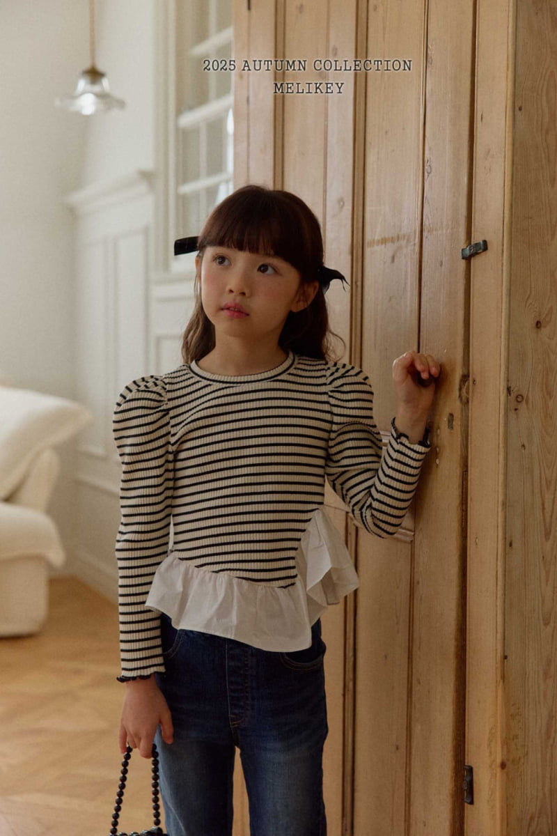 Melikey - Korean Children Fashion - #designkidswear - Coco Diagonal Frill Tee - 8