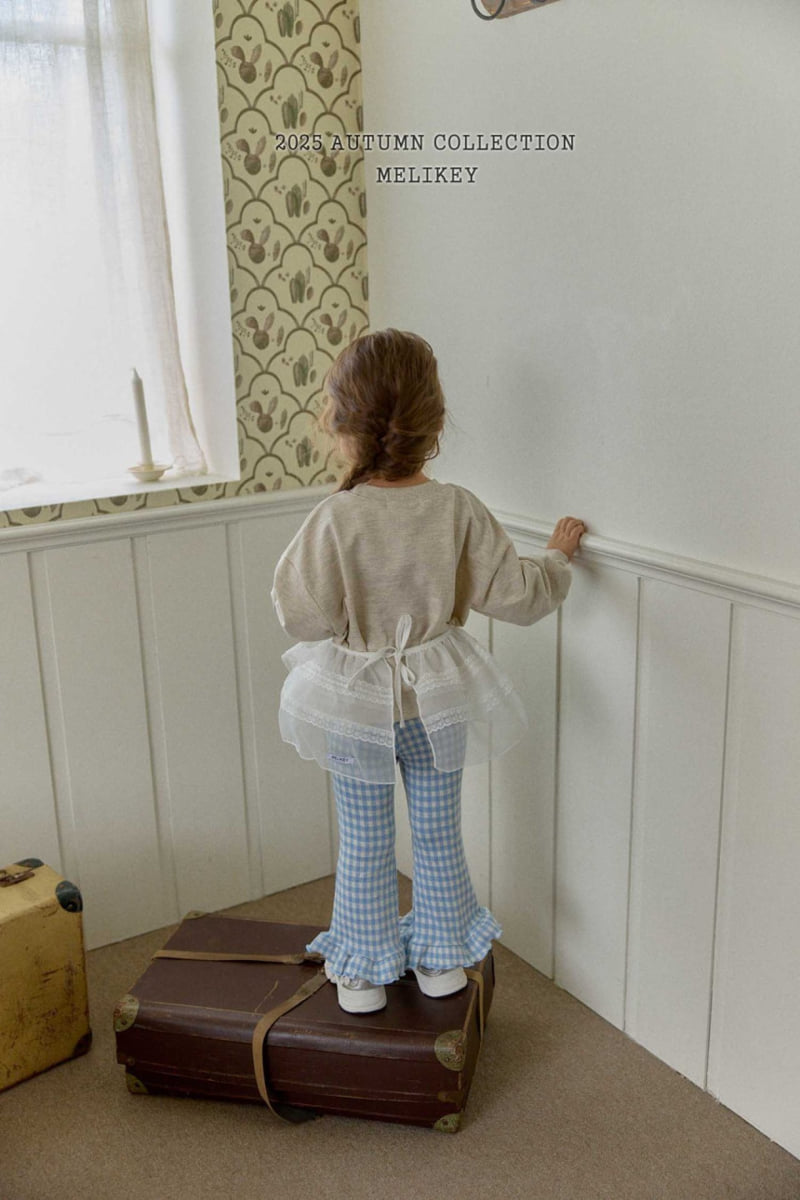 Melikey - Korean Children Fashion - #designkidswear - Mini Check Frill Bootcut Pants - 6