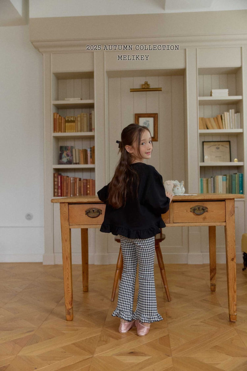 Melikey - Korean Children Fashion - #kidsshorts - Mini Check Frill Bootcut Pants - 9