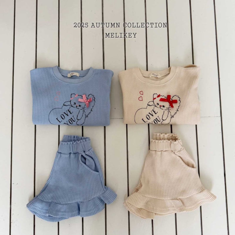 Melikey - Korean Children Fashion - #kidsshorts - Ribbon Kitty Waffle Set - 2