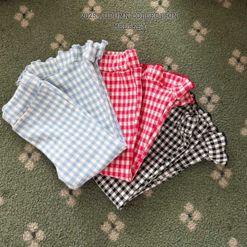 Melikey - Korean Children Fashion - #toddlerclothing - Mini Check Frill Bootcut Pants - 2