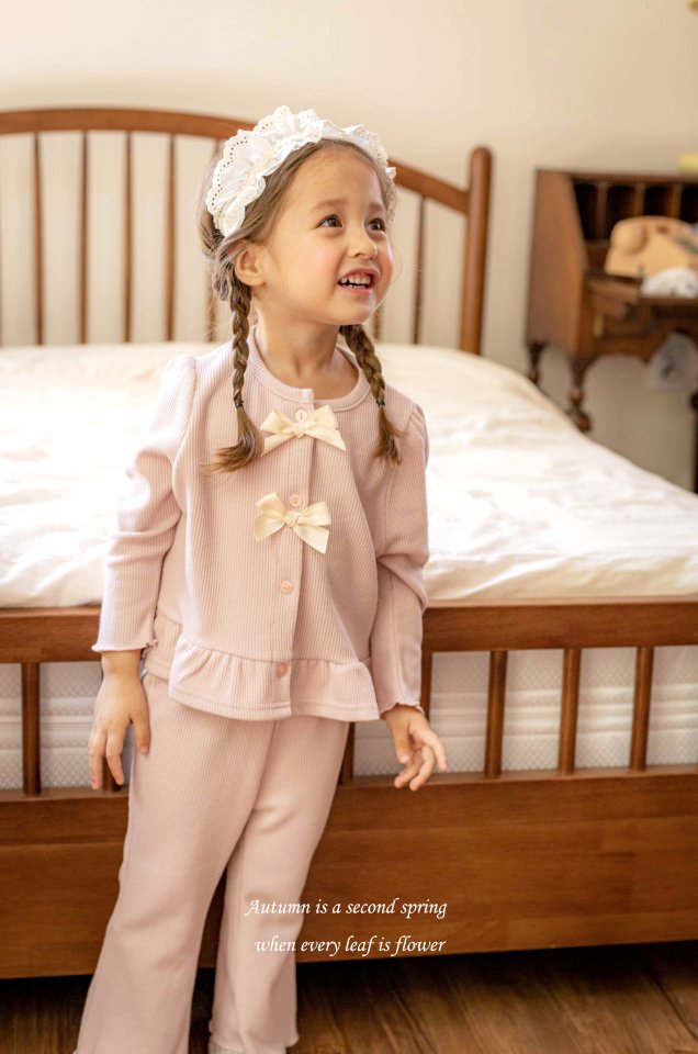 Mkids - Korean Baby Fashion - #onlinebabyboutique - Chou Cream Ribbon Set - 5