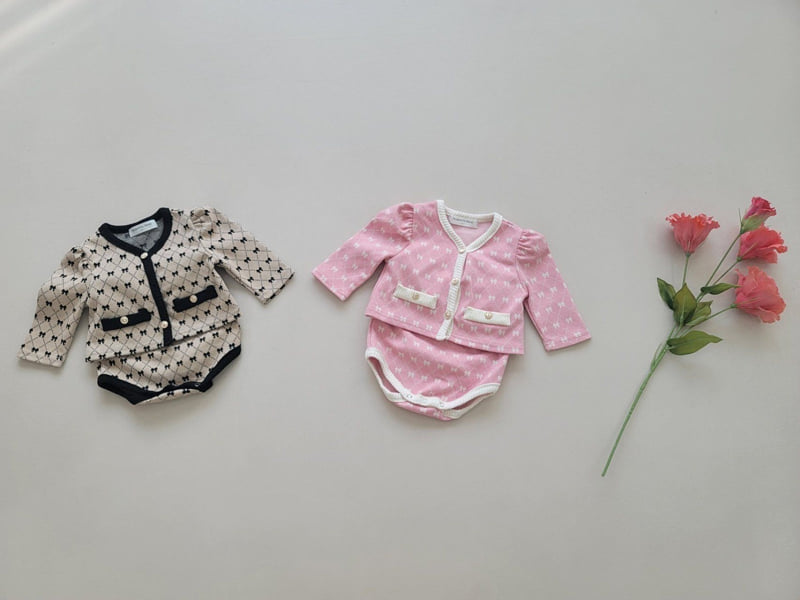 Moran - Korean Baby Fashion - #babyboutique - Ribbon Cardigan Set