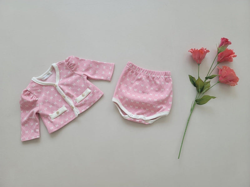 Moran - Korean Baby Fashion - #babyboutique - Ribbon Cardigan Set - 2