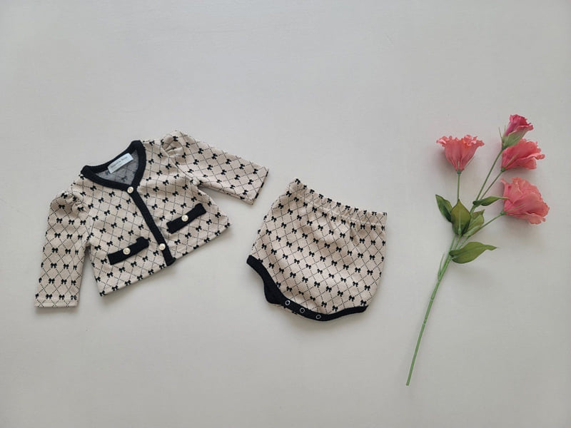 Moran - Korean Baby Fashion - #babyboutiqueclothing - Ribbon Cardigan Set - 3
