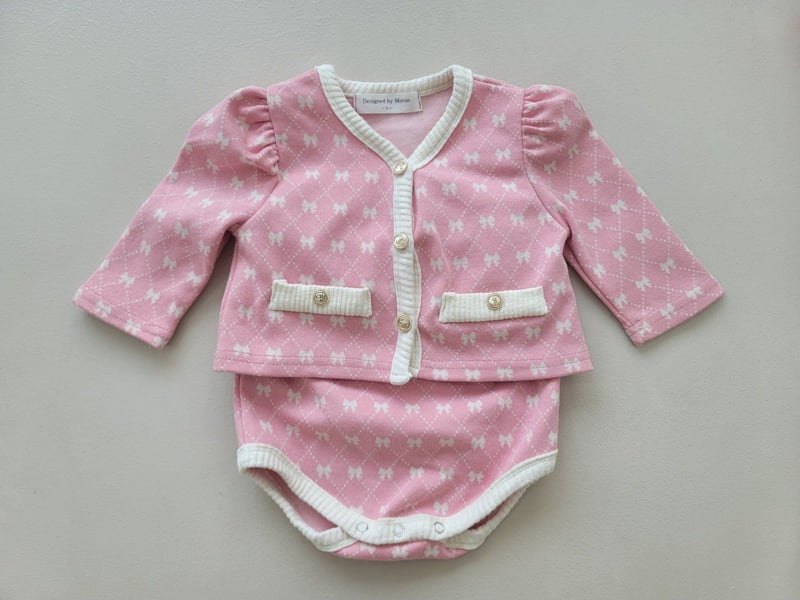 Moran - Korean Baby Fashion - #babyboutiqueclothing - Ribbon Cardigan Set - 4