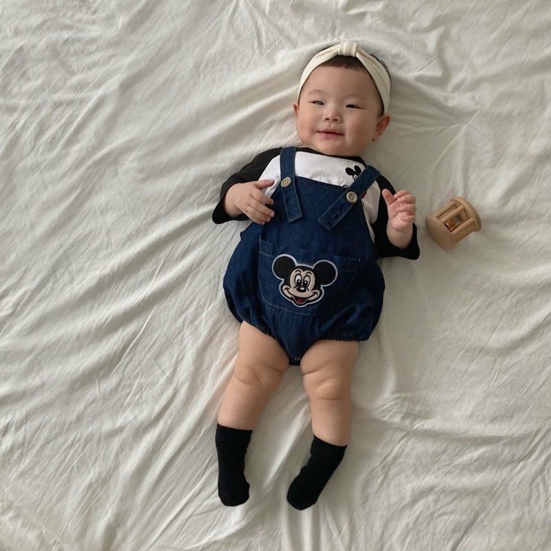 Moran - Korean Baby Fashion - #babyclothing - M Denim Suspender Suit - 4