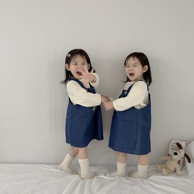 Moran - Korean Children Fashion - #magicofchildhood - Denim Suspender One-piece - 2