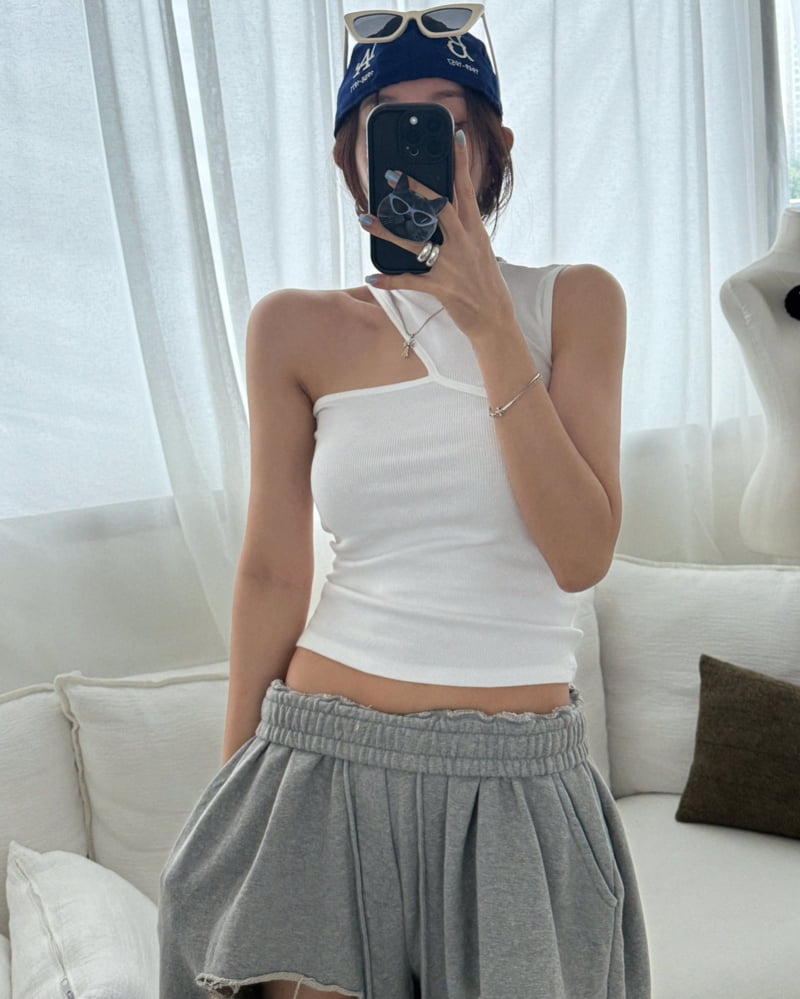 Moran Women - Korean Women Fashion - #momslook - One Shoulder Ribbed Sleeveless - 6