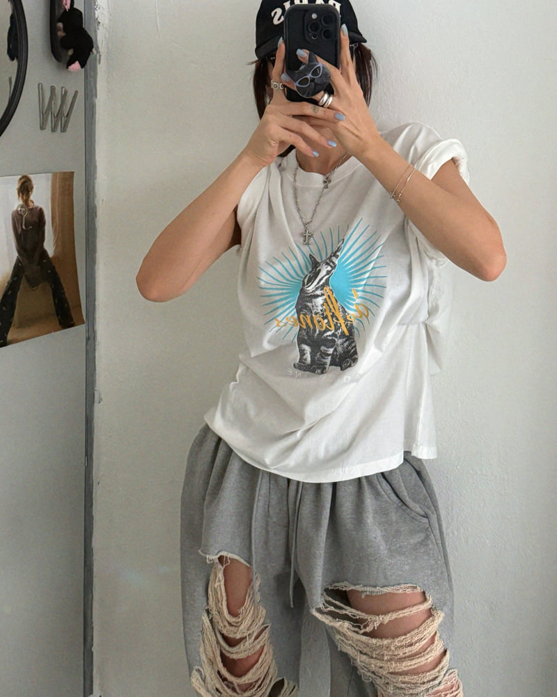 Moran Women - Korean Women Fashion - #momslook - Meow Pig Short Sleeve Tee - 5
