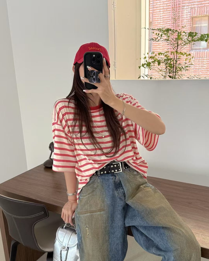 Moran Women - Korean Women Fashion - #shopsmall - Leon Stripe Tee - 4
