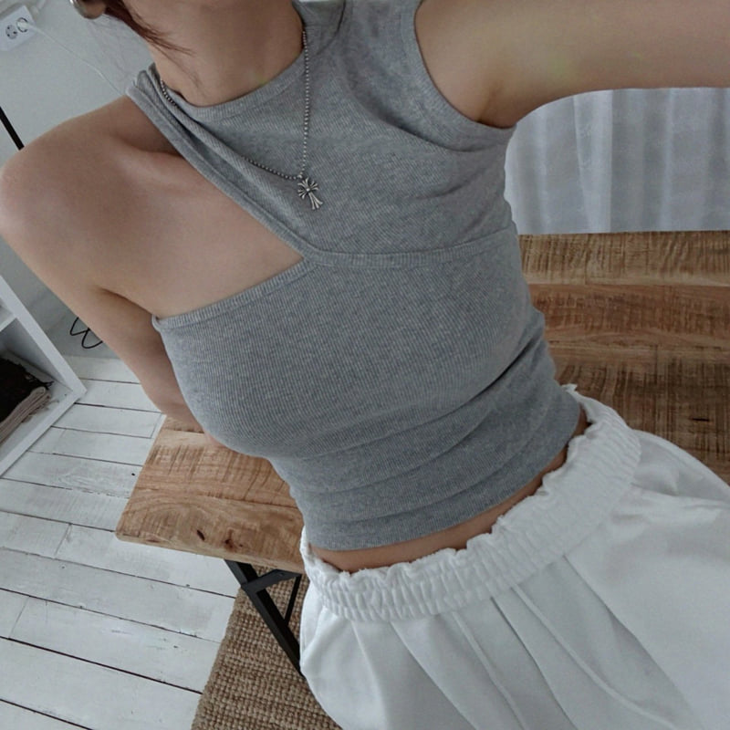 Moran Women - Korean Women Fashion - #womensfashion - One Shoulder Ribbed Sleeveless - 11
