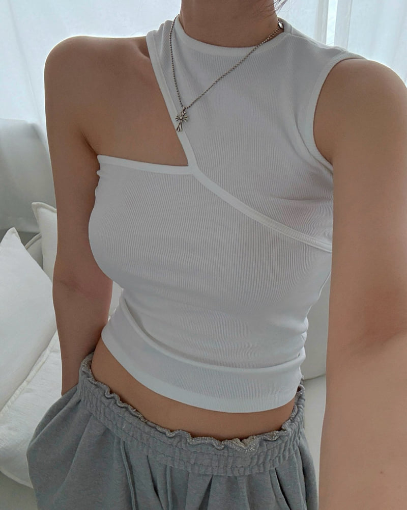 Moran Women - Korean Women Fashion - #womensfashion - One Shoulder Ribbed Sleeveless - 5