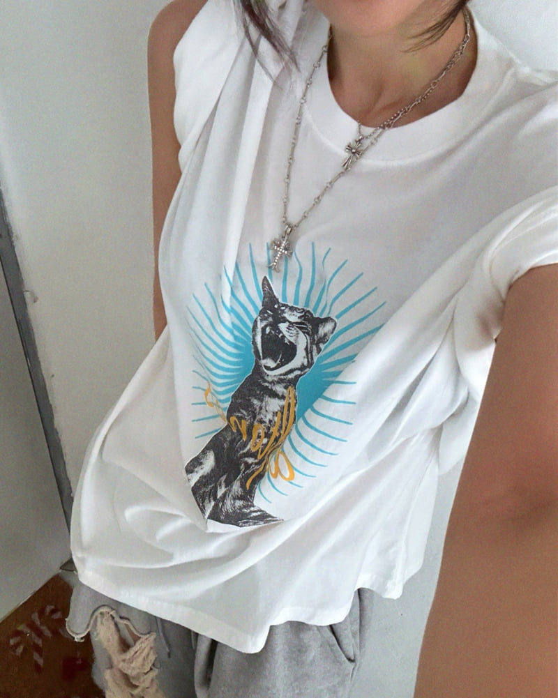 Moran Women - Korean Women Fashion - #womensfashion - Meow Pig Short Sleeve Tee - 6