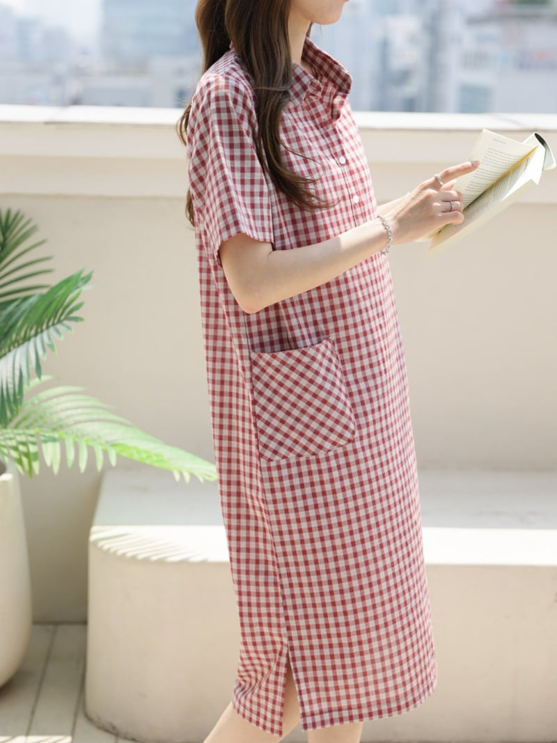 Mu - Korean Women Fashion - #momslook - Tory Check One-piece - 3