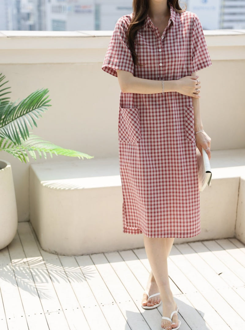 Mu - Korean Women Fashion - #momslook - Tory Check One-piece - 9