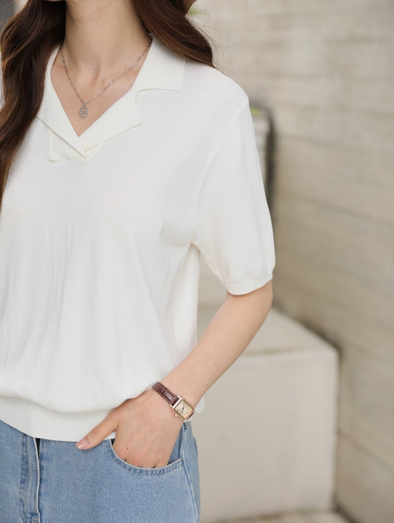 Mu - Korean Women Fashion - #momslook - Shot Short Sleeve Collar Cool Knit - 7