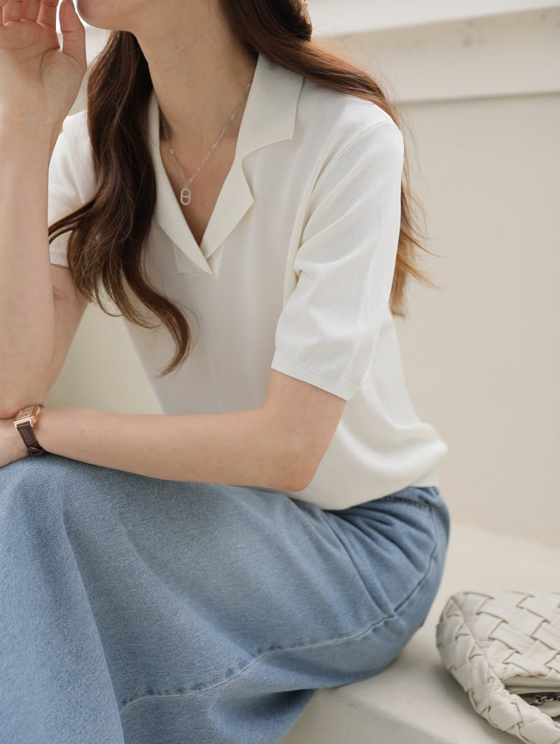 Mu - Korean Women Fashion - #momslook - Shot Short Sleeve Collar Cool Knit - 9