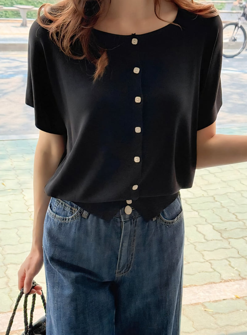 Mu - Korean Women Fashion - #momslook - Sara Cool Short Sleeve Knit - 3