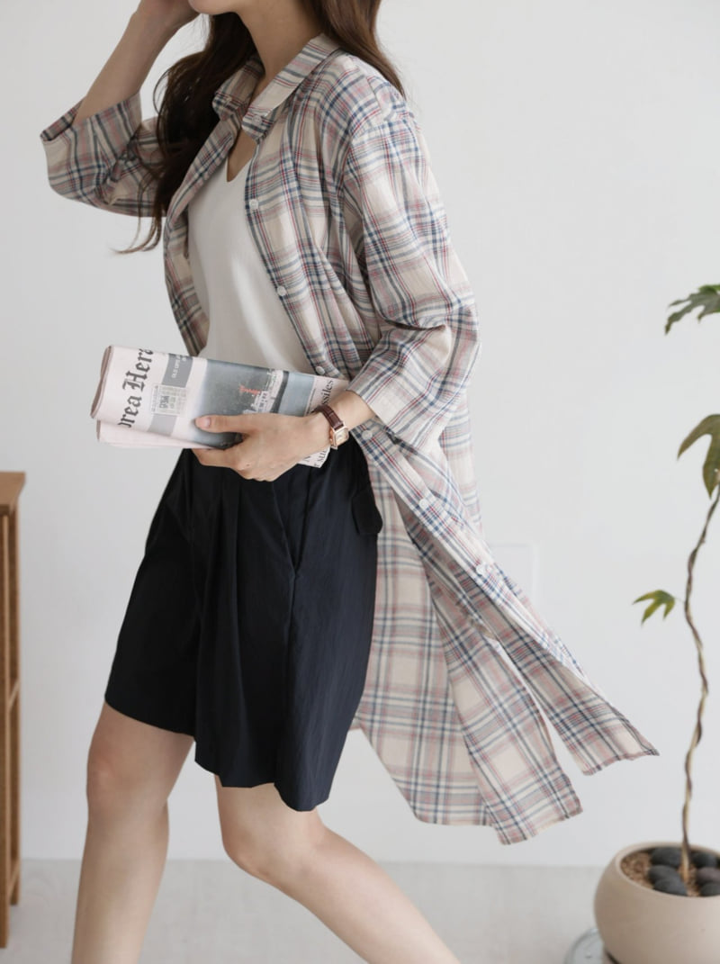 Mu - Korean Women Fashion - #momslook - Baul Long Check Robe Shirt - 3