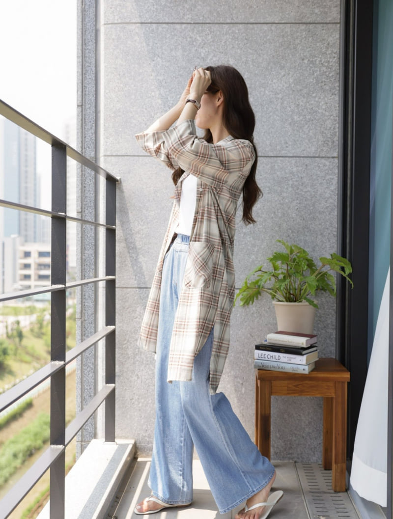 Mu - Korean Women Fashion - #momslook - Baul Long Check Robe Shirt - 5
