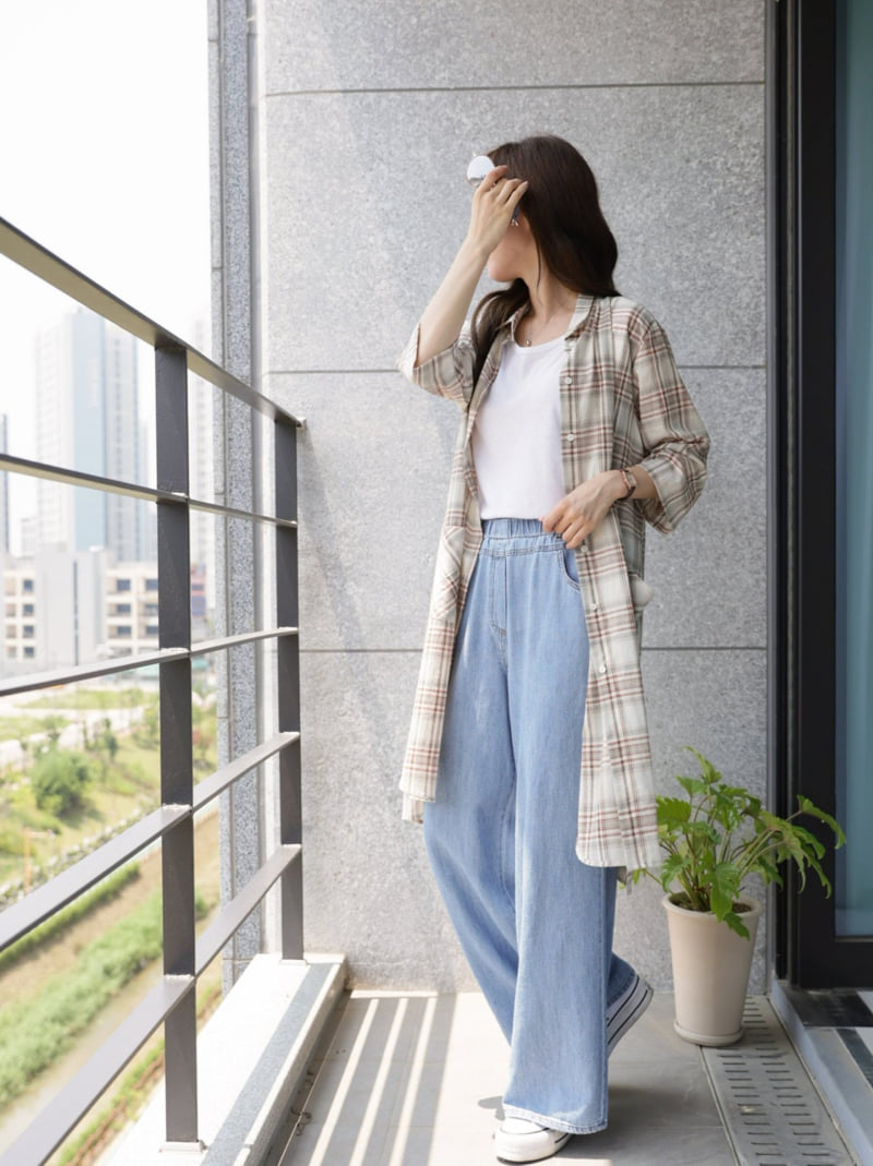 Mu - Korean Women Fashion - #pursuepretty - Baul Long Check Robe Shirt - 9