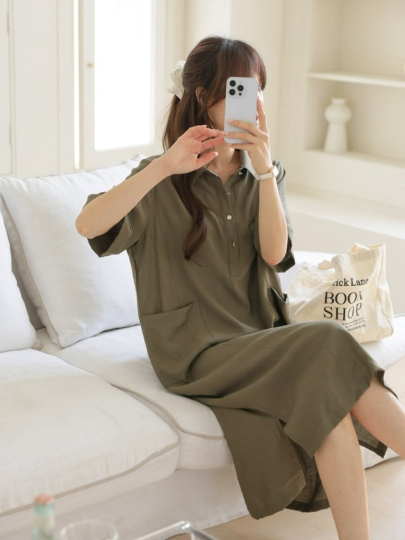 Mu - Korean Women Fashion - #restrostyle - Half-open Linen One-piece - 8