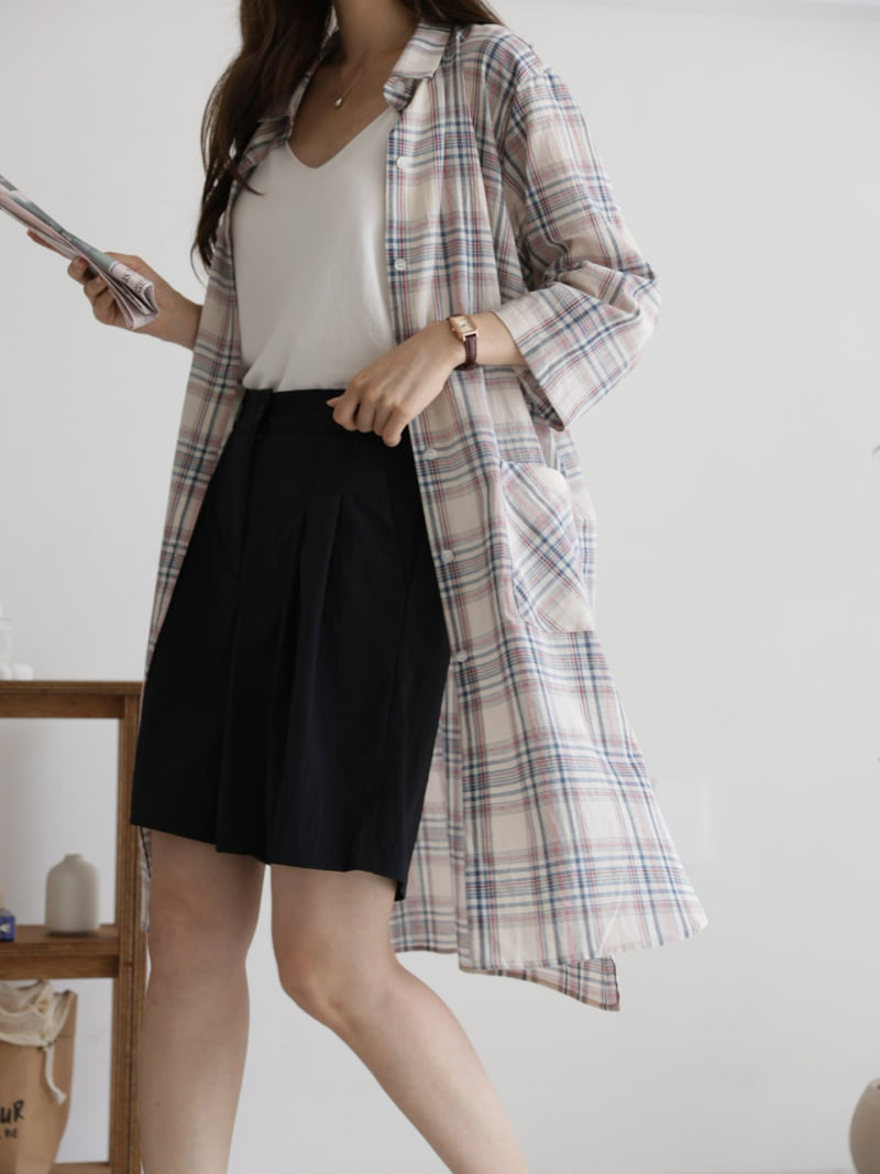 Mu - Korean Women Fashion - #restrostyle - Baul Long Check Robe Shirt - 10