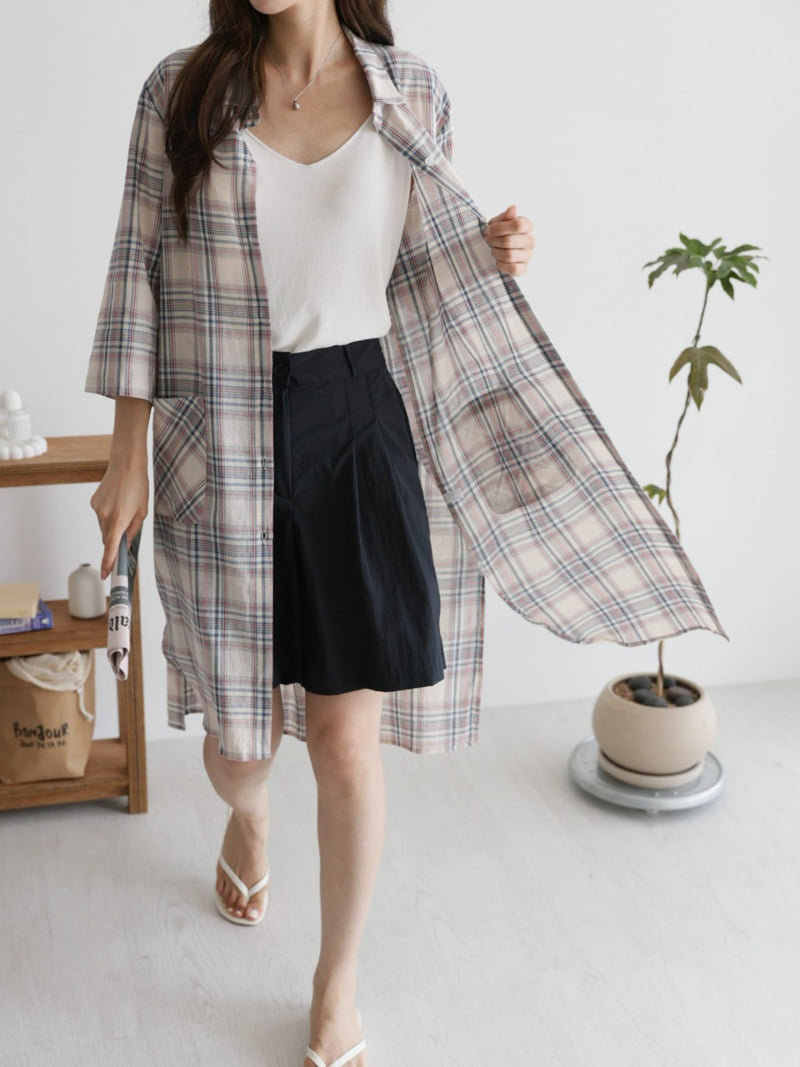 Mu - Korean Women Fashion - #romanticstyle - Baul Long Check Robe Shirt - 11