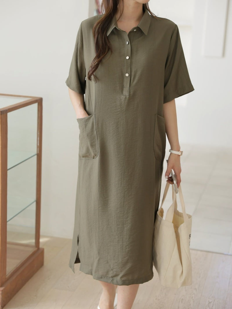 Mu - Korean Women Fashion - #vintageinspired - Half-open Linen One-piece - 5