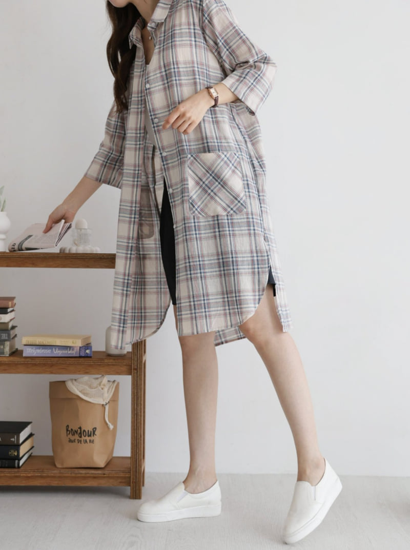 Mu - Korean Women Fashion - #vintagekidsstyle - Baul Long Check Robe Shirt - 8