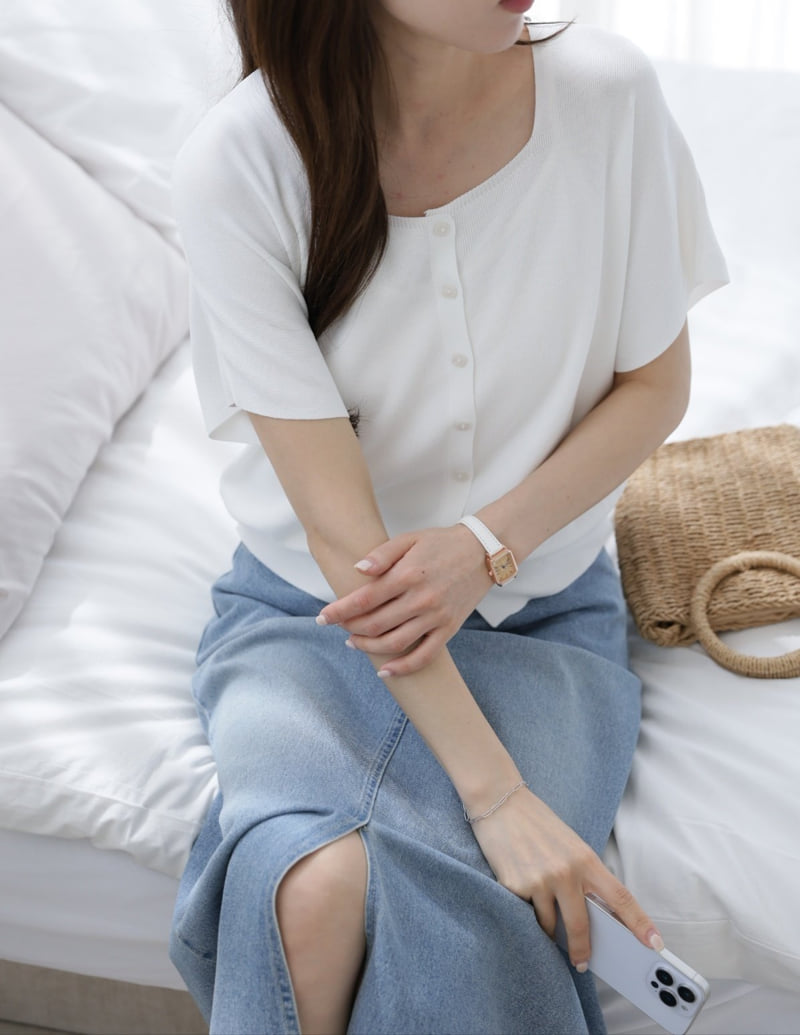 Mu - Korean Women Fashion - #womensfashion - Sara Cool Short Sleeve Knit - 5
